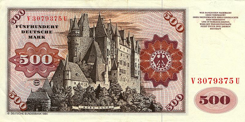 1965: 500 DM Banknotes with Pictures of Eltz Castle Issued