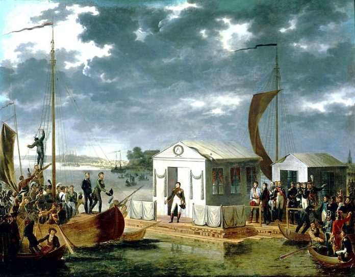 Napoleon and the Russian Tsar signed a peace on a raft in the middle of the Neman River